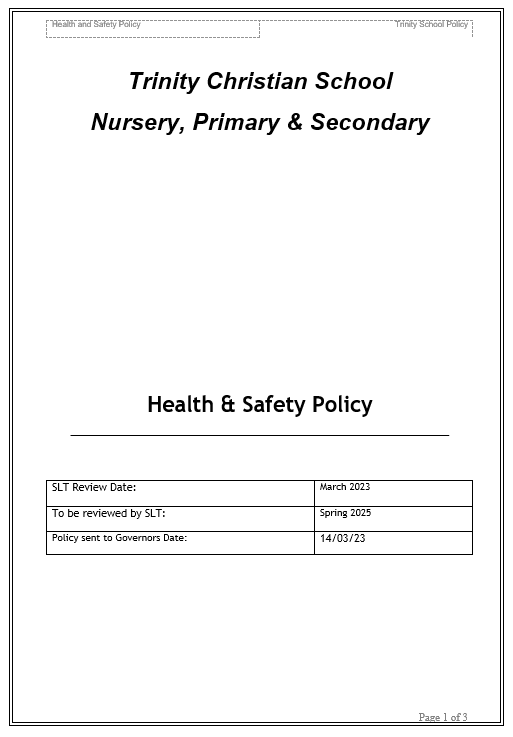 Health Safety Policy Trinity Christian School